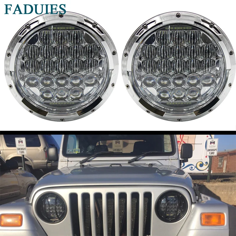 FADUIES 2psc BlackChrome 7 inch 5D LED Headlight Round H4 HiLo Beam Headlamp with DRL For Jeep Wrangler 2007-2016 Hummer H1&H2 (4)