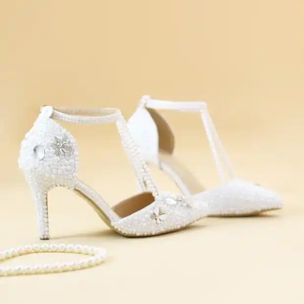 white bridal shoes with rhinestones