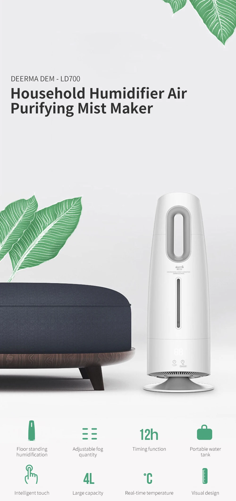 Xiaomi Home DEERMA 4L увлажнитель воздуха Арома диффузор тумана сенсорный экран масляный диффузор очищающий воздух кондиционированный бытовой