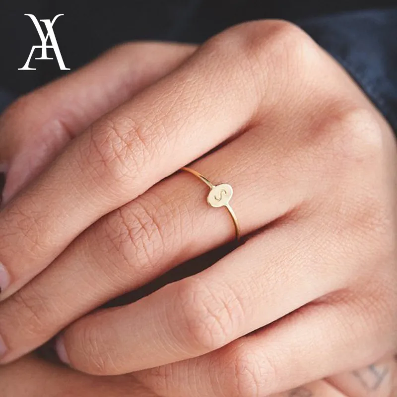 

Silver Gold Color Stacking Tiny Oval A-Z Letter Rings for Women Simple Personalized Engraved Initial Ring Letter Jewelry