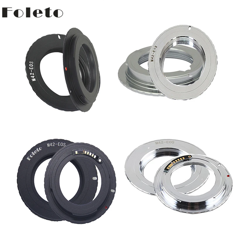 Foleto Adaptador de lente M42 AF, anillo de confirmación para montura de canon M42 EOS con Chip 3,0, 500D, 600D, 40d, 60D, 5D2, negro y plateado|af adapterm42 lens adapter -