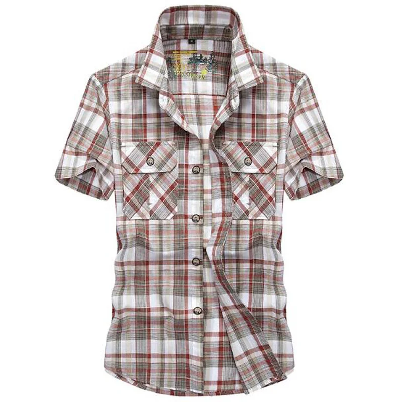 Kopen Nieuwe Mannen Shirts Merk Casual Katoenen Shirt Korte Mouwen Jong Man Losse Zomer Plaid Plus Size Shirt