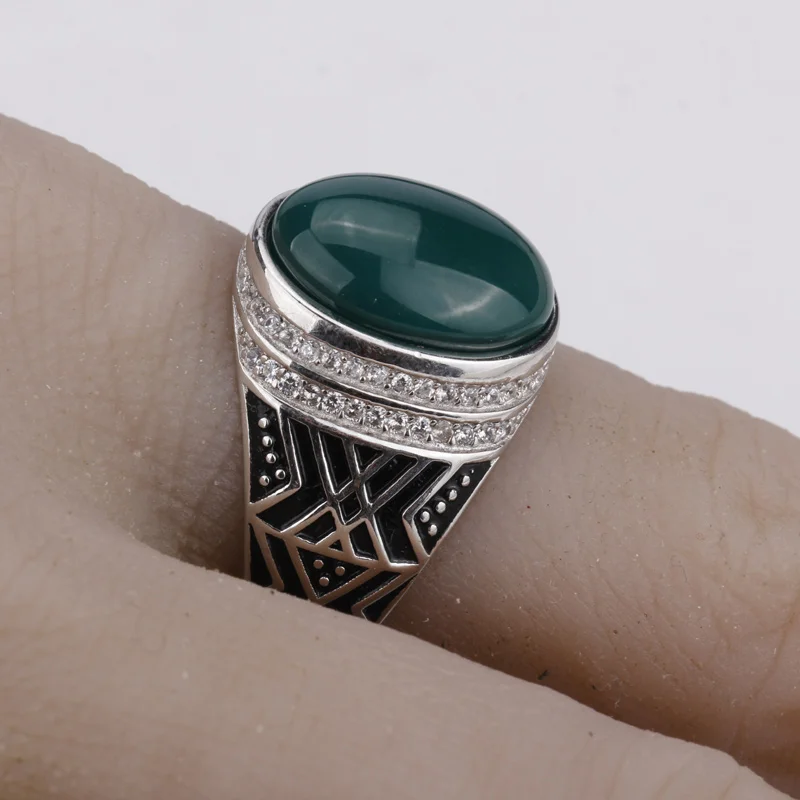 Мужское кольцо из серебра 925 пробы с крупным натуральным агатом|stone men rings|stone ring