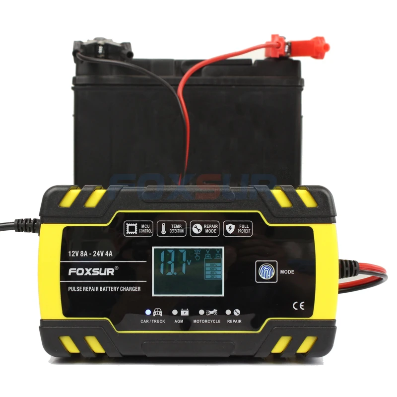 12V 24V 8A Pulse Repair Charger with LCD Display Motorcycle Car Battery Charger AGM Deep cycle GEL Lead-Acid Charger battery charger battery charger adapter