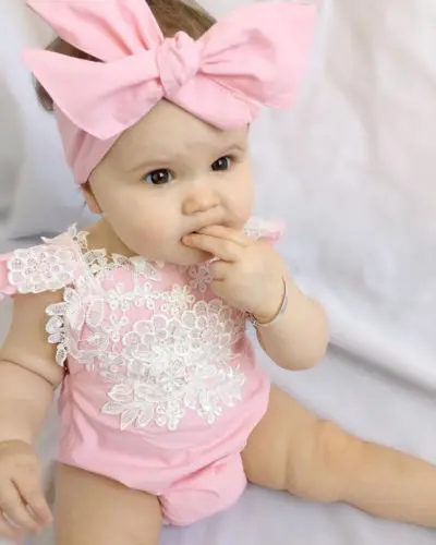 Милая Одежда для новорожденных и маленьких девочек, розовый кружевной комбинезон с цветочным принтом, пляжный костюм для детей 0-18 месяцев