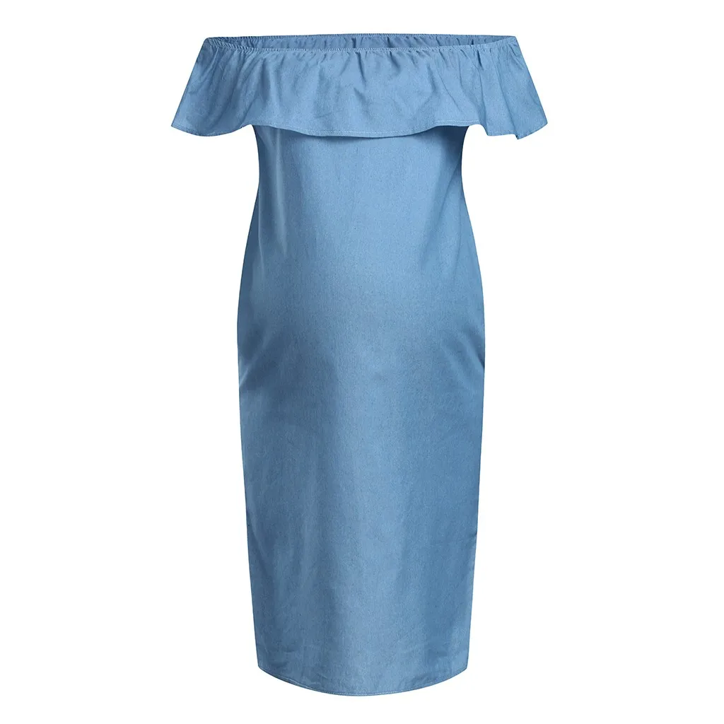 MUQGEW женское платье для беременных реквизит для фотосъемки джинсовая с открытыми плечами платья для беременных летнее платье с оборками