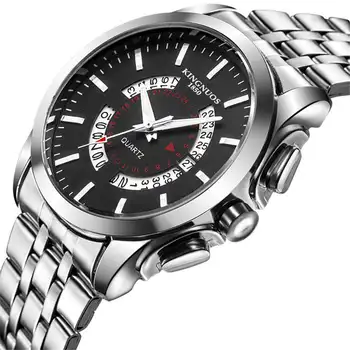 

Non-mechanical Watches Men Wristwatch Stainless Steel Watchband Leather Watch Famous Brands KINGNUOS Man Watch Calendar Relogio