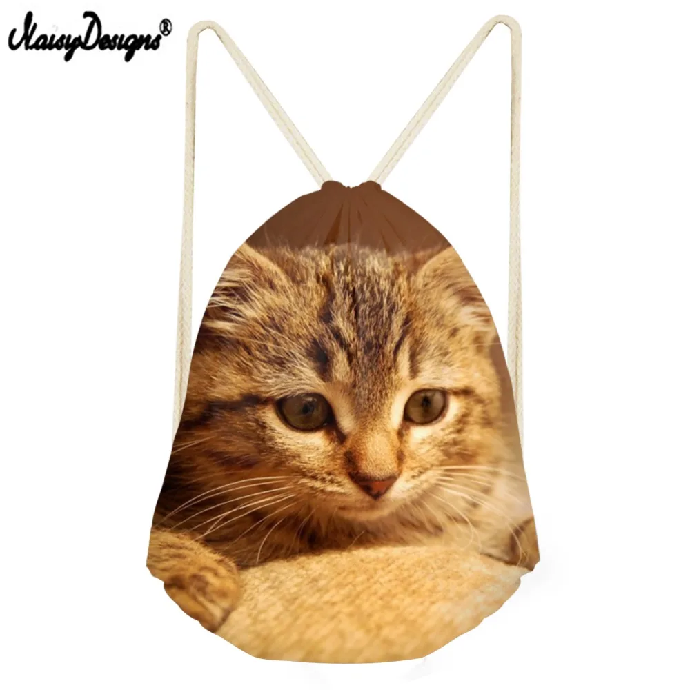 Noisydesigns Small Drawstring Bag Women Custom Logo For Woman Girls Boys Drawstring Backpack Cat Printing Bagback