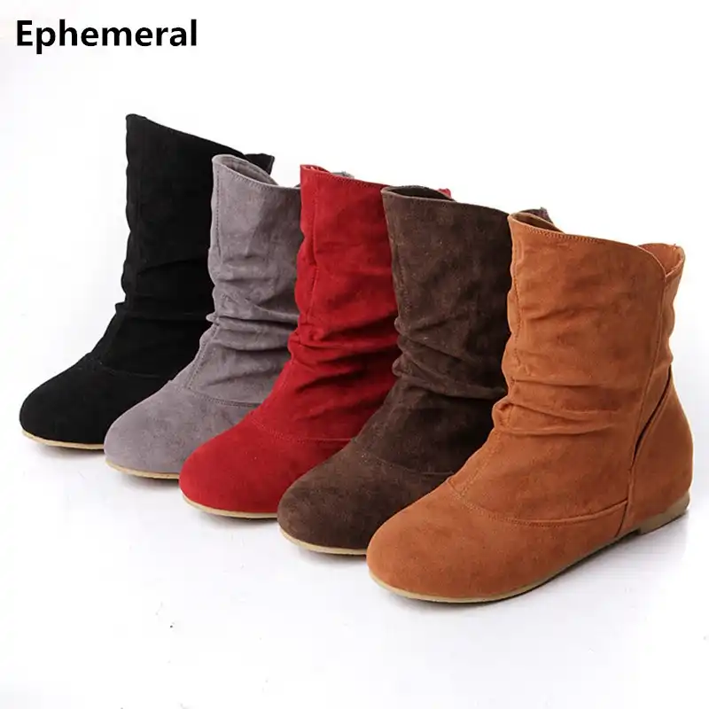 Ladies No Heels Flat Boots Short Ankle 