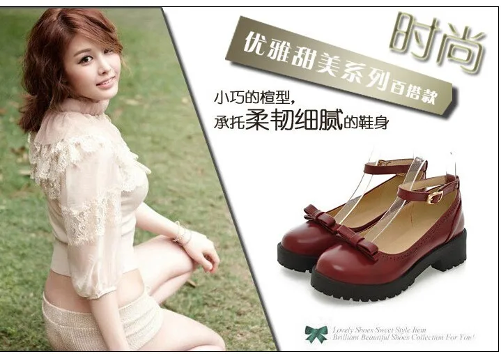 Г., новые японские тонкие туфли женские туфли Лолиты с бантом Туфли Мэри Джейн с закрытым носком Студенческая обувь