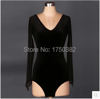

Latin dance costume winter top Deep V long sleeves latin dance jaket for women Velvet latin dance costume competition black top