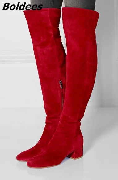rojo Largo Suede Lavanda Mujeres Botas Rodilla Simplemente Llegada Celebrity Lujo Nueva De Diseño plata Bloque Ronda Con Estilo Chunky Heel Rojo qxfwXHE0wn