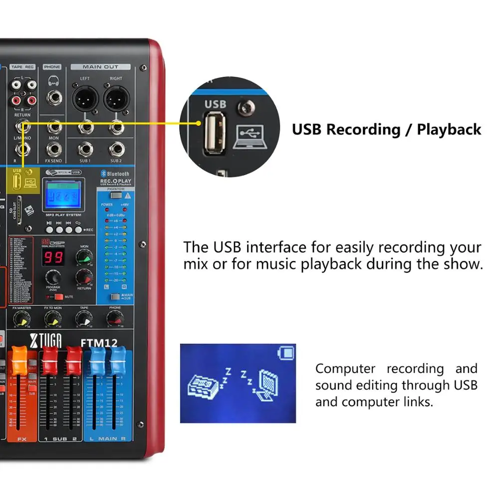 XTUGA FTM12 Channel Professional Audio Mixer Sound