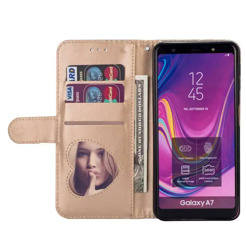 Блестящий чехол для samsung Galaxy A7 2018 Кожаный Чехол кошелек протектор Etui (2018) A750 Fundas