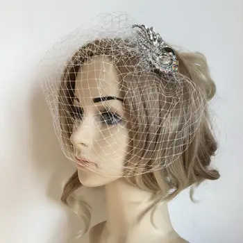 

Wedding Rhinestone Birdcage Veil with Comb White
