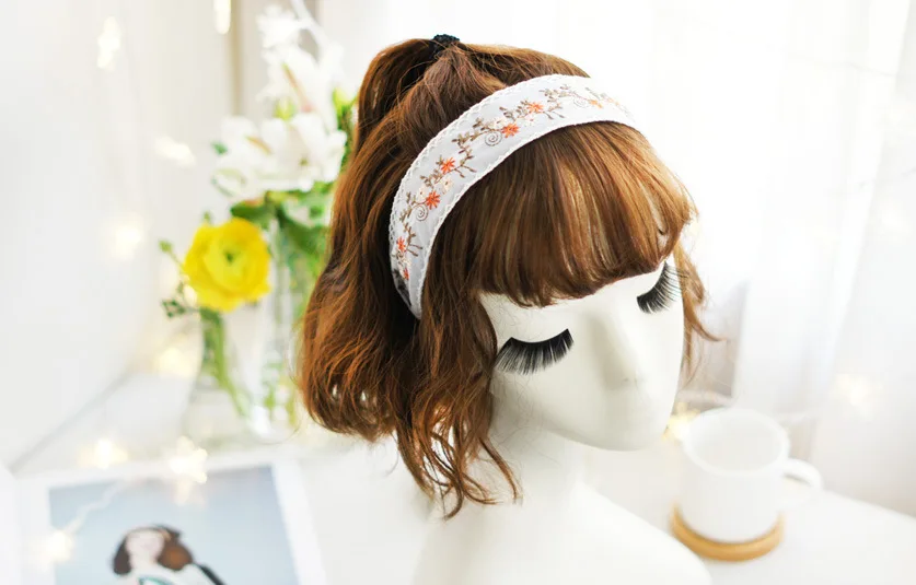 Корейская яркая шелковая широкая боковая вышивка, повязки для волос Sequi, аксессуары для волос, оголовье для девочек, Цветочная корона, повязки для женщин