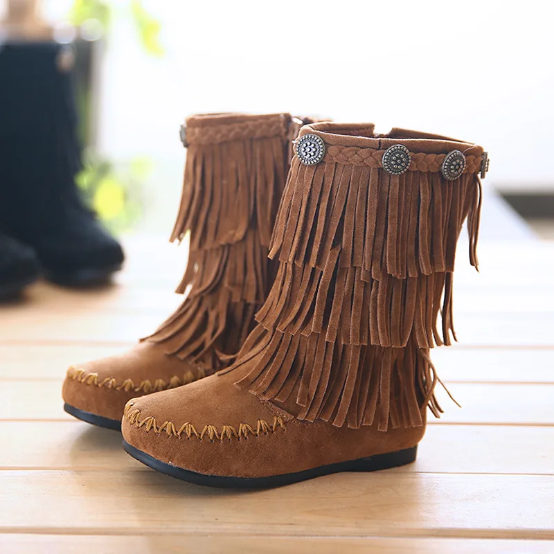 Buy Fashion genuine leather fringe boots with fur
