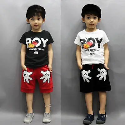 

Baby Boy Kids Cartoon Mouse Short Sleeve T-shirt+ Palm Shorts Pants 2pcs Children Clothing Set