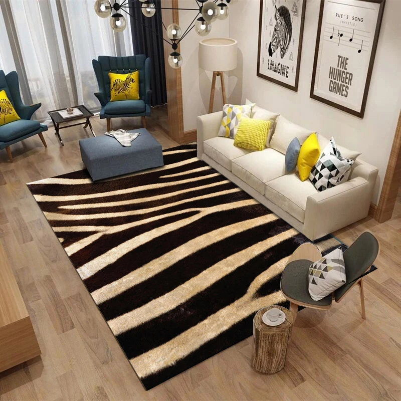 

Nordic Living Room 3D Zebra Pattern Printed Carpet Super Flannel Point Plastic Anti-slip Area Rug Floormat Decor Bedroom Carpets