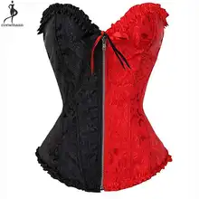 Zipper Lace Up Corset Overbust Corsets Fish Boned Bustier Jacquard Floral Korset Gothic Women Korse Plus Size 6XL Black Corselet plus size vintage jacquard zipper corset