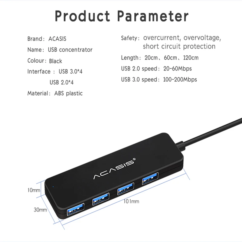 Acasis концентратор Usb 4 порта Usb внешний разветвитель с микро-Usb портом Зарядка для Imac НОУТБУК аксессуары концентратор Usb адаптер