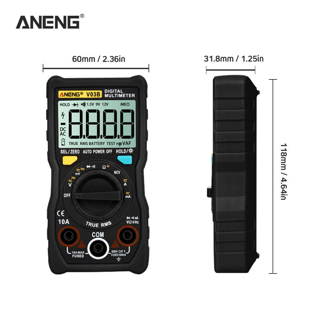 ANENG V03B ЖК-Аналоговый Цифровой мультиметр тестер 4000 отсчетов multimetro esr метр мультиметр Автоматическое отключение питания пик автоматический измерительный прибор - Цвет: Черный