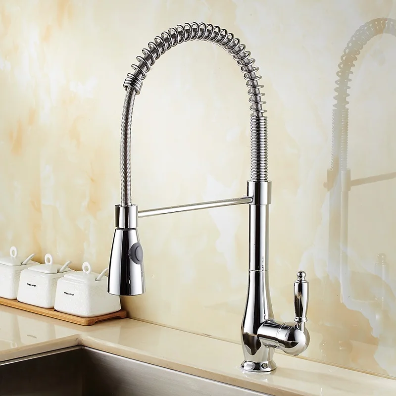 

style all Copper Kitchen spring pull faucet, dish washing trough, rotating universal suction hot and cold water faucet
