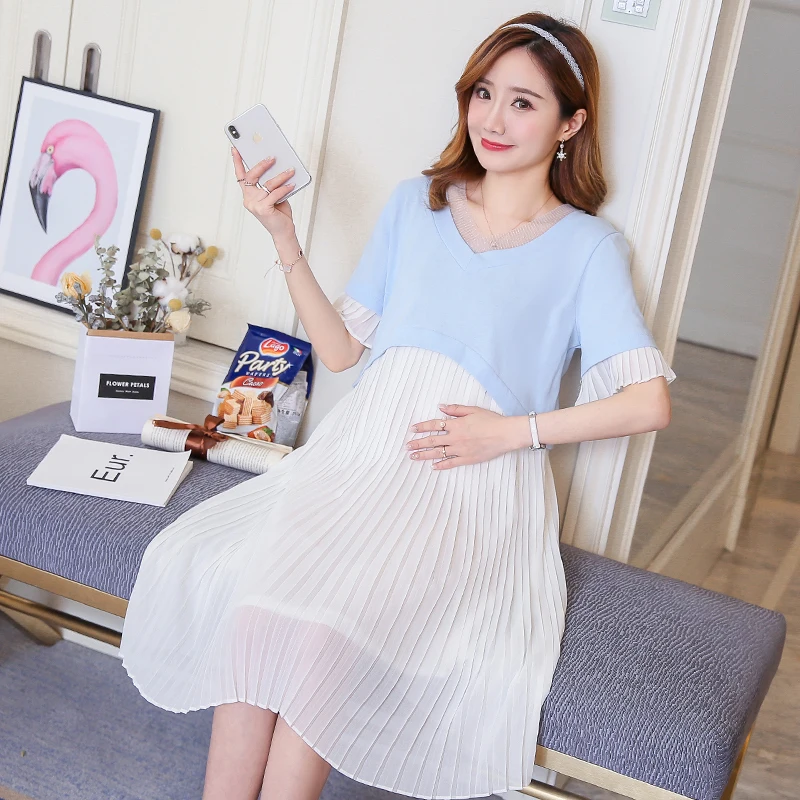 Maternity Clothing Summer Fashion Patchwork Novelty Pregnancy Dress