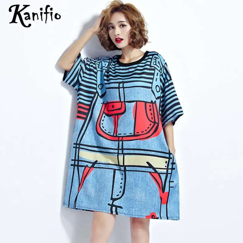 

Kanifio Plus Size Women Striped 3D Print Faux Denim Blouse Shirt Ladies Casual Loose Long Top Tees Female Tunics Blusas 6XL 5XL