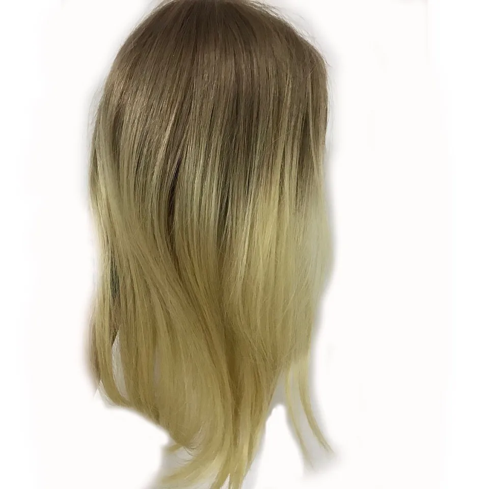 

Full Shine Hair Piece Extensions Human Hair Ombre Remy Hair Topper Color #10 Golden Brown Fading to #613 Blond Human Hair Topper