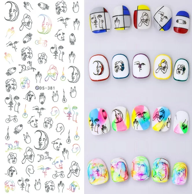 Rocooart DS373-384 переводные наклейки для ногтей в стиле Харадзюку, наклейки для ногтей в виде кошки, котенка, гусеницы