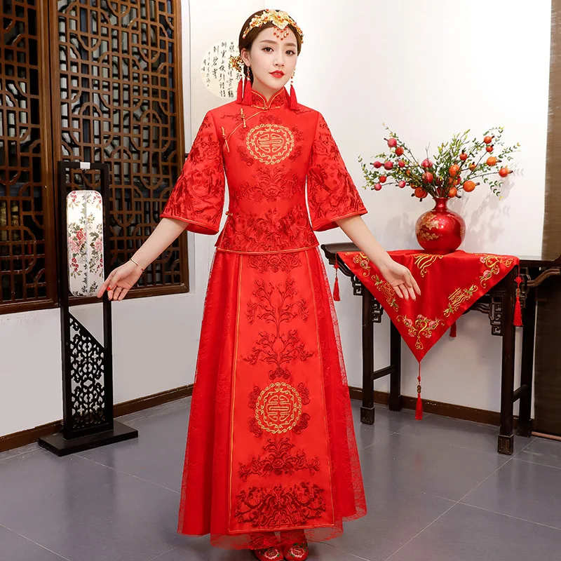 Китайский атласные свадебные cheongsam Qipao красные пикантные Cheongsam современный китайский традиционный свадебное платье Для женщин Vestido Oriental