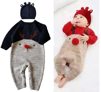 

OCQBI Cute Xmas Newborn Baby Boys Girls Christmas Rompers Long Sleeve Deer Romper Jumpsuit Party Costume Baby Clothes