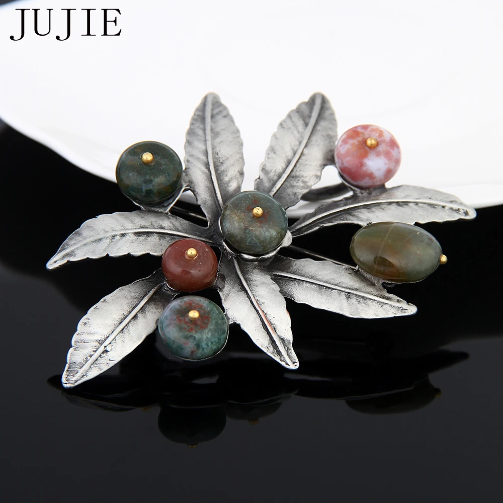 

JUJIE Vintage Rhinestone Leaf Brooches For Women 2019 Unique Design Flower Brooch Pin Dress Suit Plant Jewelry Dropshipping