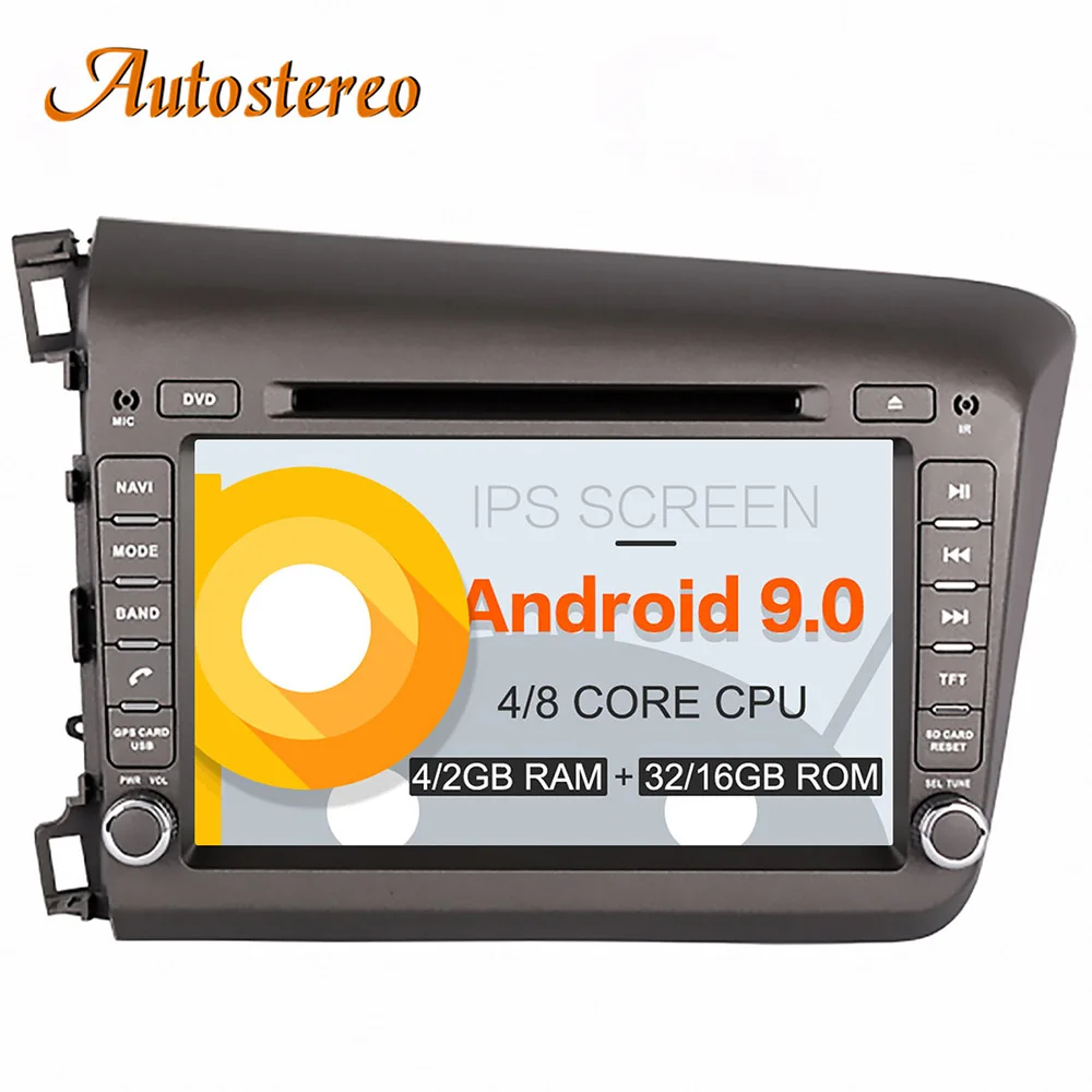 Android 9 Car DVD player GPS navigation radio Stereo For Honda Civic 2012 13 14 15 multimedia auto radio tape recorder head unit