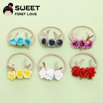 

6pcs/lot Deer Antler Flower Headbands Multicolor Nylon Headband Hair Band For Girls And Kids Cute Soft Elestic Hair Accessories