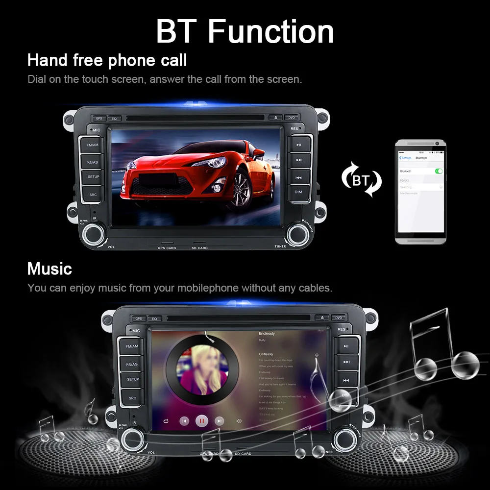 Excellent Autoradio Cassette Recorder Automagnitola 2 Din 7" HD Car DVD Carro Multimidia Player GPS Navi BT FM Universal for VolksWagen VW 4