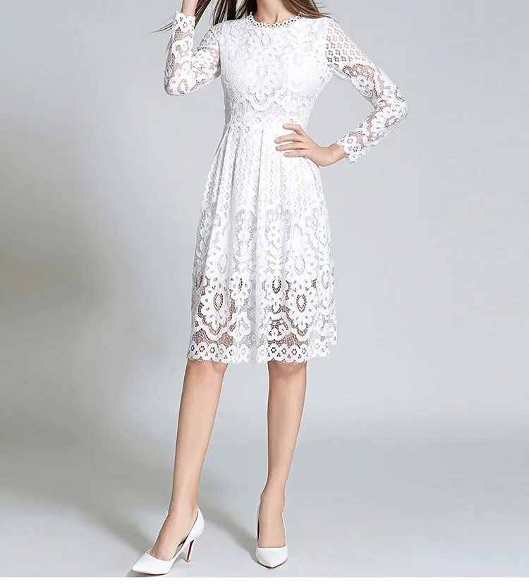 white Long Sleeve Lace Mini Dress 