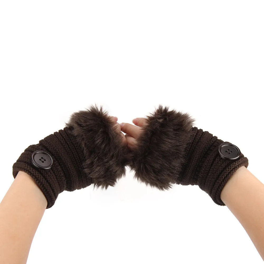 Amaizng модные зимние вязаные искусственные меховые без пальцев перчатки женские наручные мягкие теплые варежки