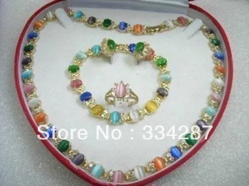 

Vogue Multicolor Opal Necklace Bracelet Earring Ring(6-8#) set