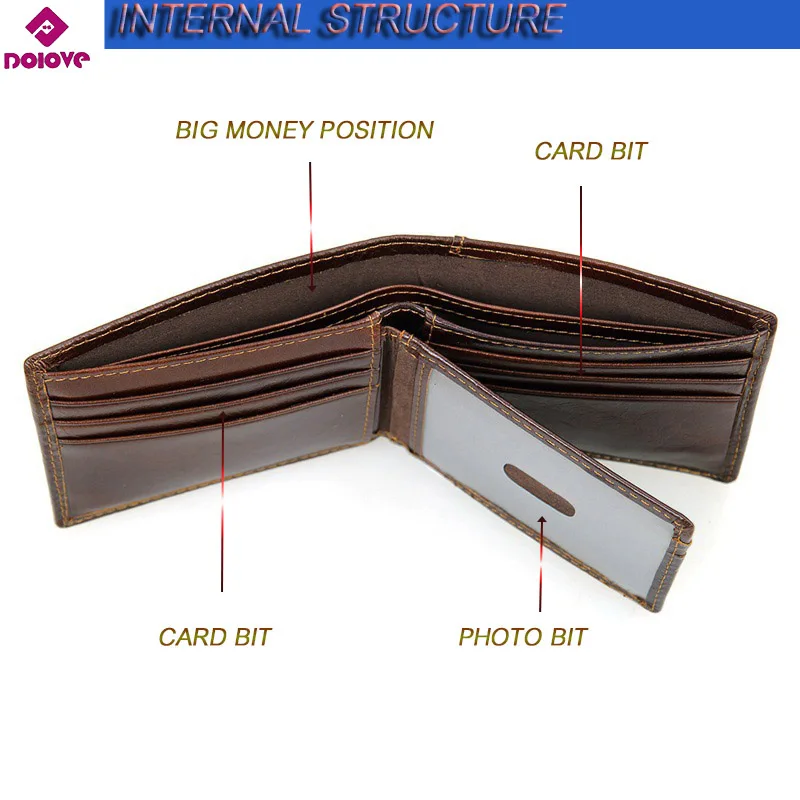 DOLOVE, Мужские Двойные кошельки, натуральная кожа, мужской короткий кошелек, маленькие тонкие держатели для карт, кошелек, мужской кошелек на молнии, портмоне, высокое качество