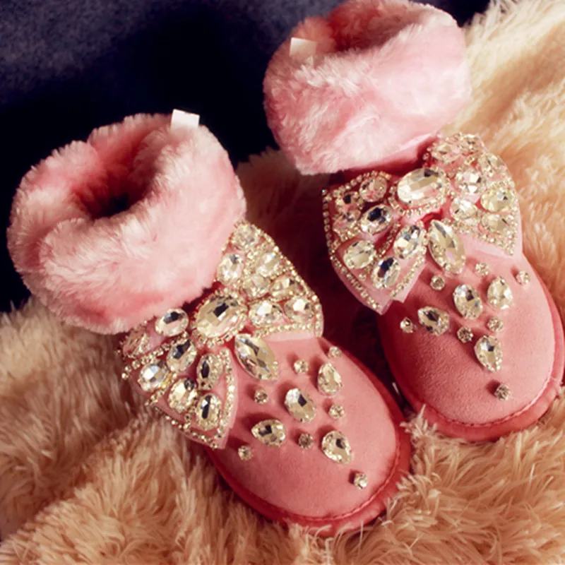 

Handmade 2015 tender pink two ways short knee-high genuine leather winter snow boots female