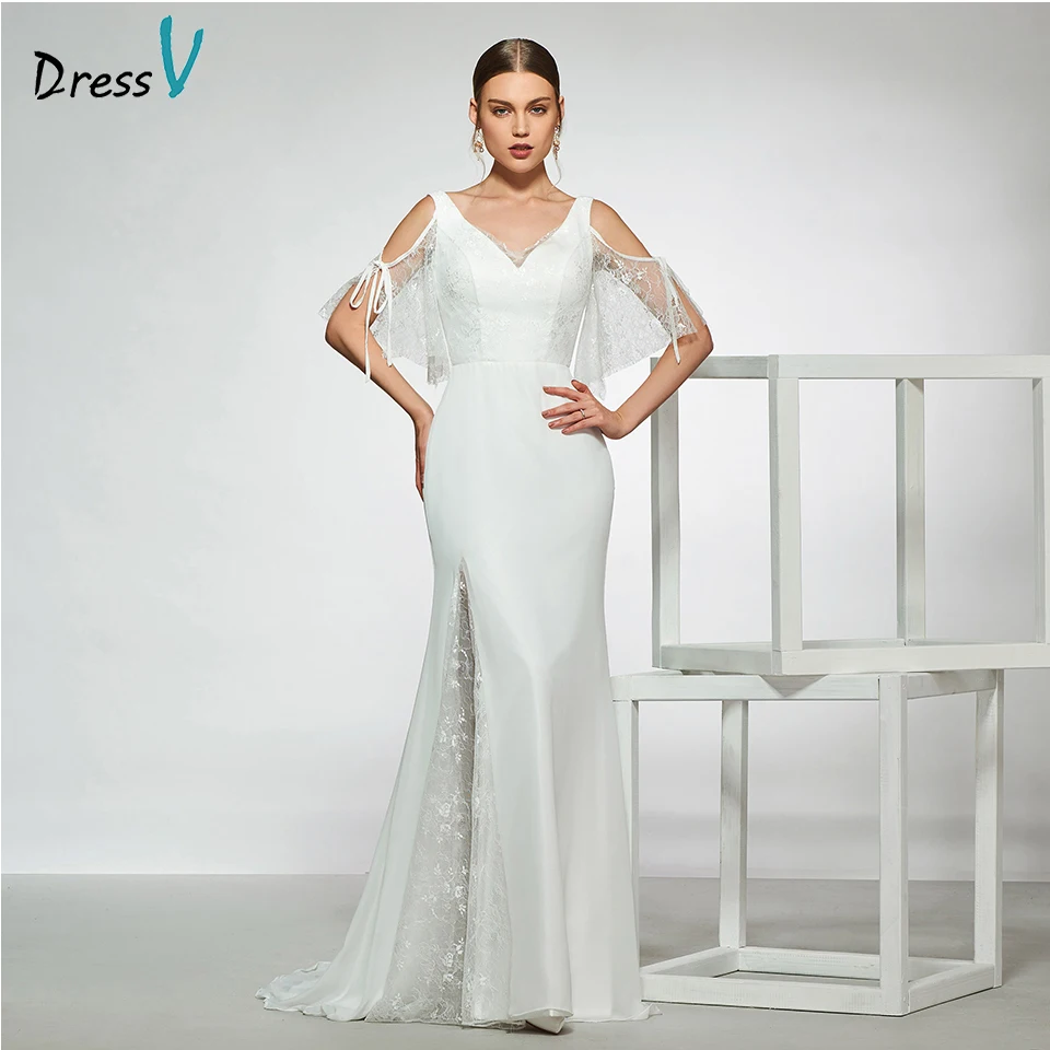 Элегантное платье Dressv с v образным вырезом свадебное на пуговицах коротким