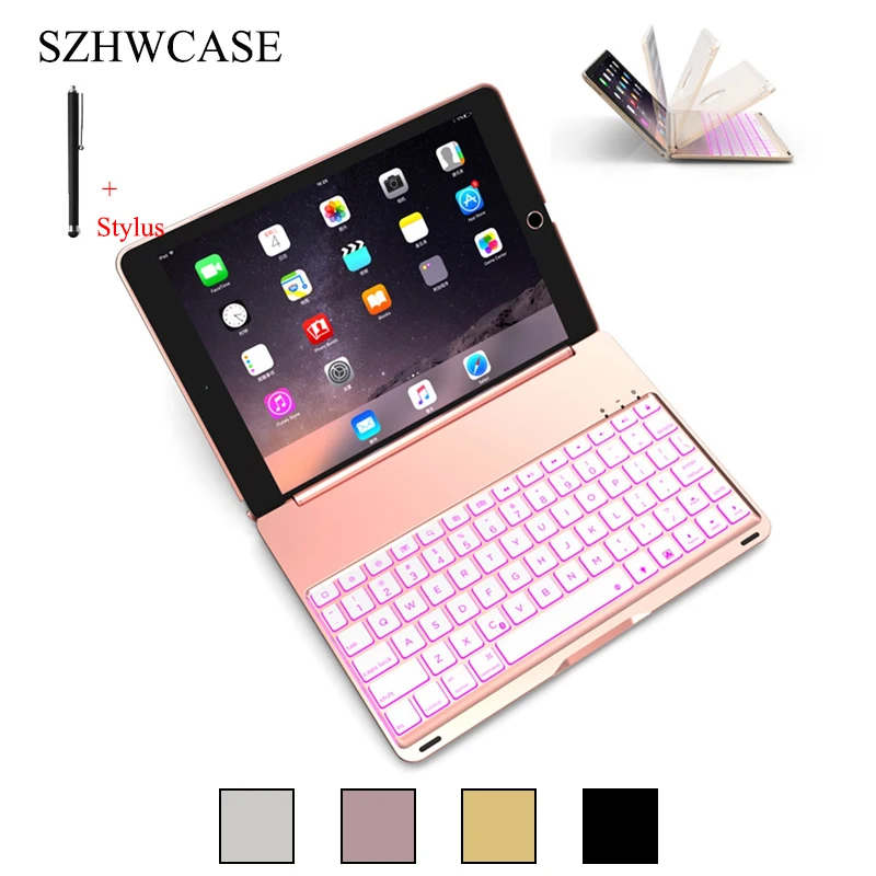 

For iPad 9.7 inch 2017 Wireless Bluetooth Keyboard Case For iPad 9.7'' 2017 Tablet Aluminum Alloy Stand Cover Flip Capa +Stylus