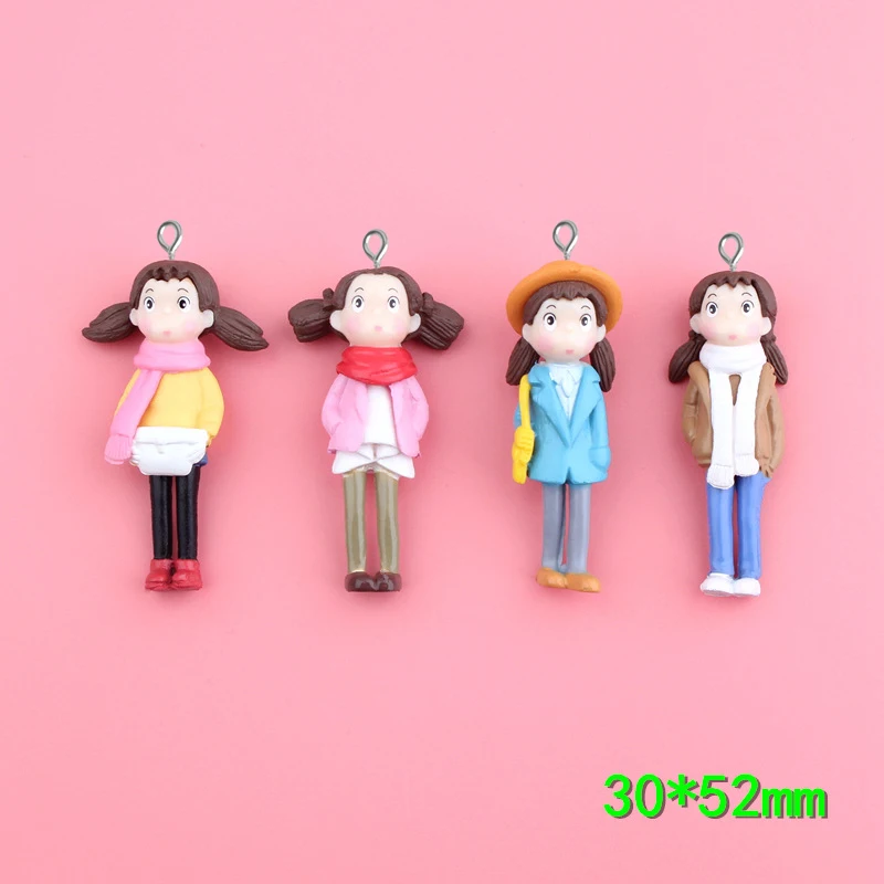 

4pcs 30*52MM Mix PVC cartoon doll resin figurine girl charms micro landscape figure ornament jewelry DIY model handbag material
