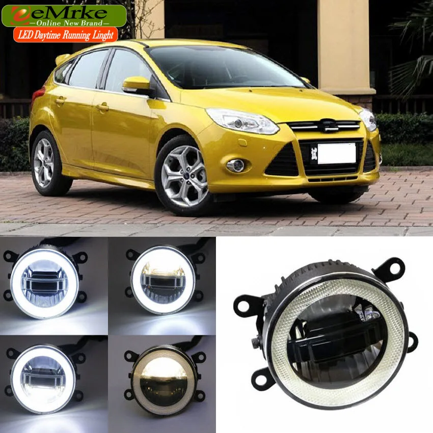 Eemrke для Ford Focus 2 3 2009-2014 3 в 1 СИД DRL Ангел глаз противотуманных фар автомобиля укладки высокая Мощность Габаритные огни аксессуар