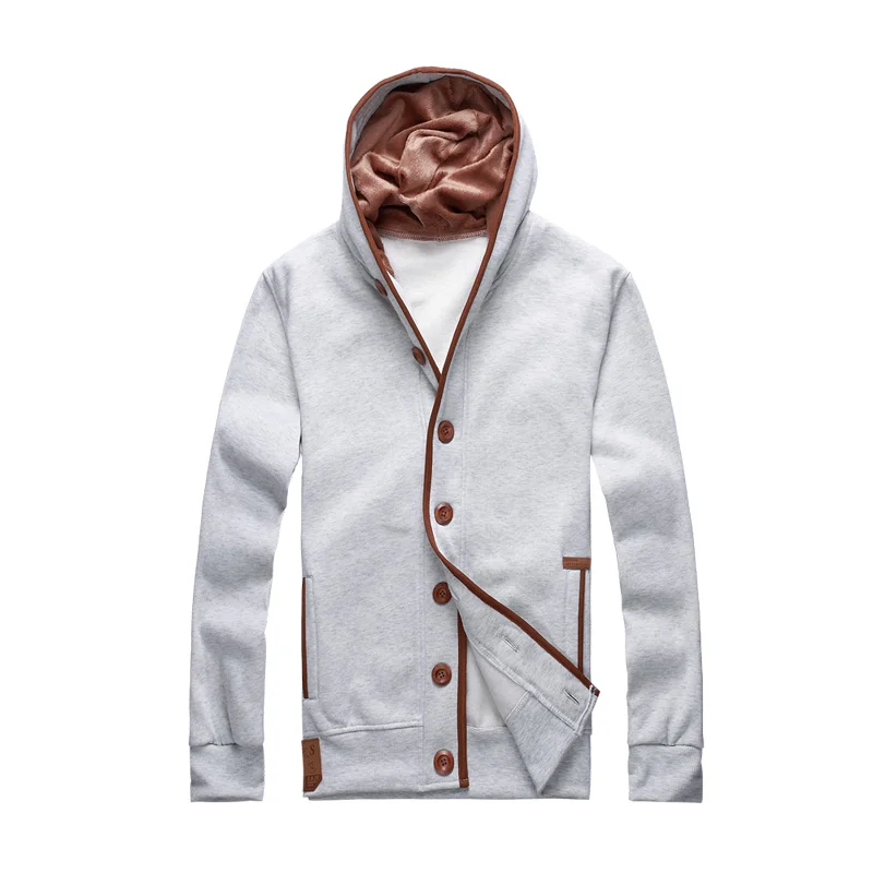 

2018 fashion and retro element with cap and button cardigan men's hoodie, European and American college wind belt hoodie jacket