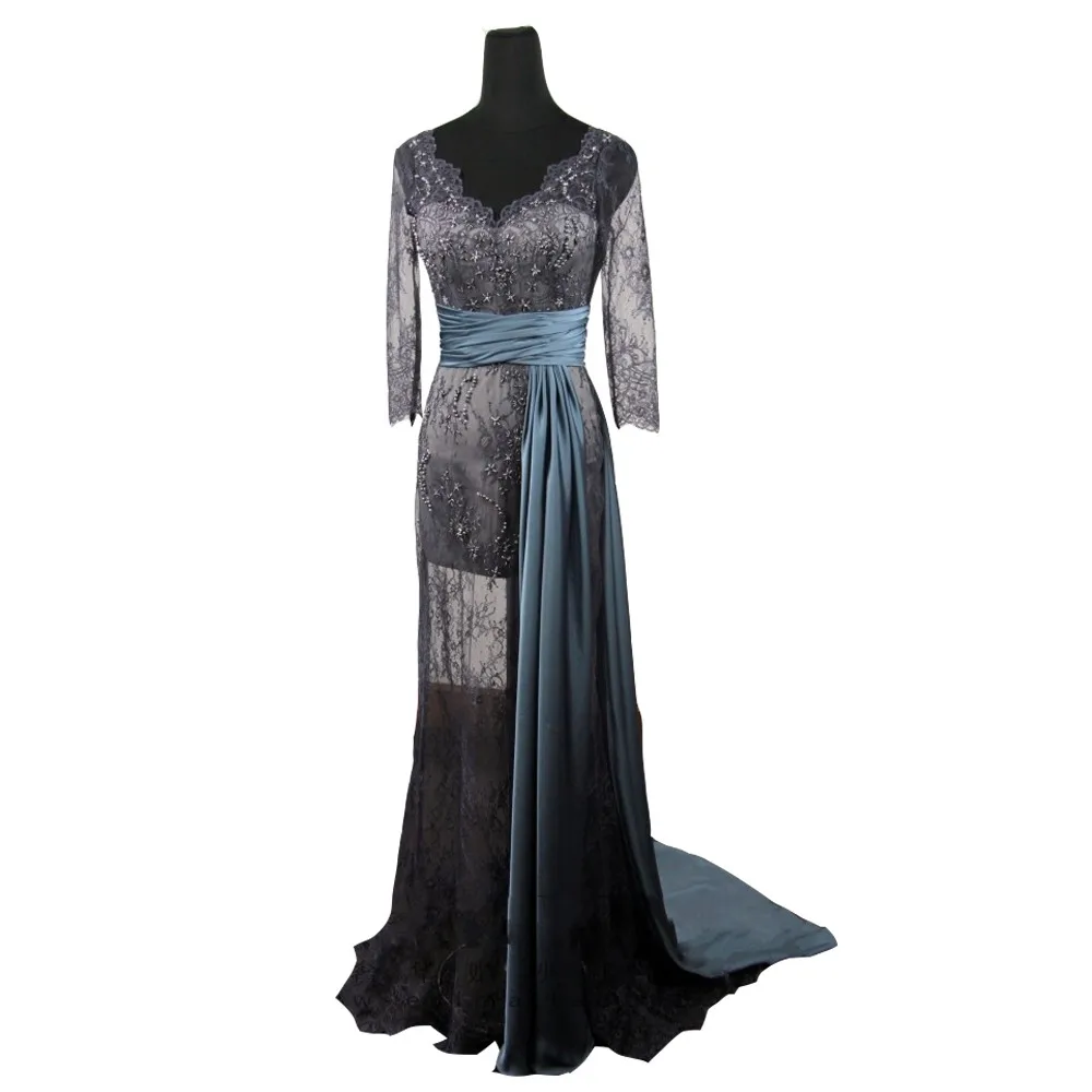 

Evening Dress robe de soiree Gossip Girl Blake Lively Long Sleeves Evening Party Grey Lace Prom Evening Gown