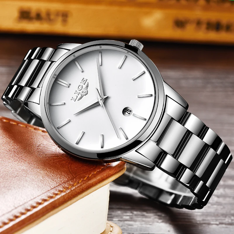 

LIGE Mens Watches Top Brand Luxury Men's Simple Thin Sports Watch Men's Full Steel Waterproof Quartz Watch Relogio Masculino+Box