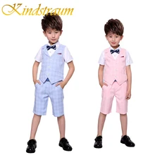 Kindstraum/комплект из 2 предметов, жилет+ шорты детские комплекты летней одежды для мальчиков новая детская одежда для свадебной вечеринки в джентльменском стиле деловые костюмы в клетку MC716